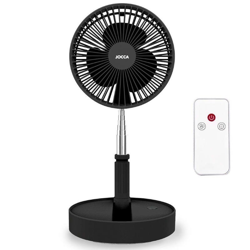 Ventilateur Silencieux Sans fil à Batterie Rechargeable USB NOIR  Pied Pliable & Télescopique Télécommande Autonomie 24h Jocca
