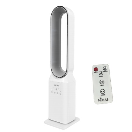 Ventilateur à Télécommande 50W - Ventilateur Sans Pales Colonne 3 Vitesses avec Minuterie 7h Design Blanc NIKLAS