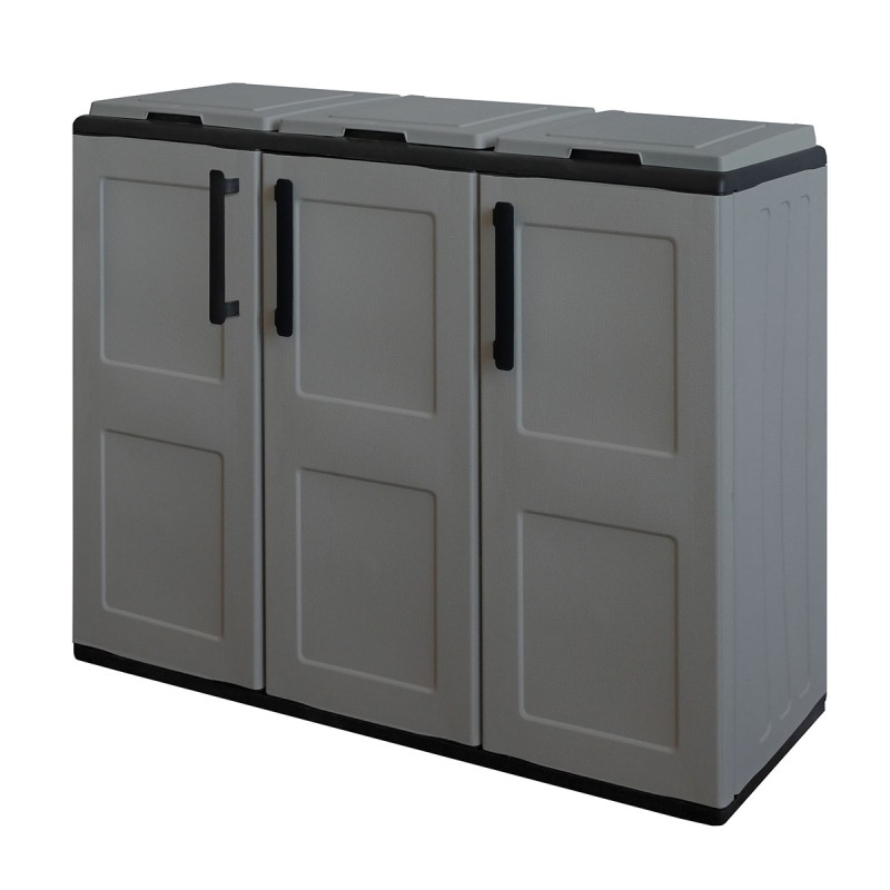 Meuble de tri Selectif 3 Sacs Gris - Cache Poubelles de tri Intérieur /Extérieur Dimensions 102 x 37 x 84 cm - INTEC