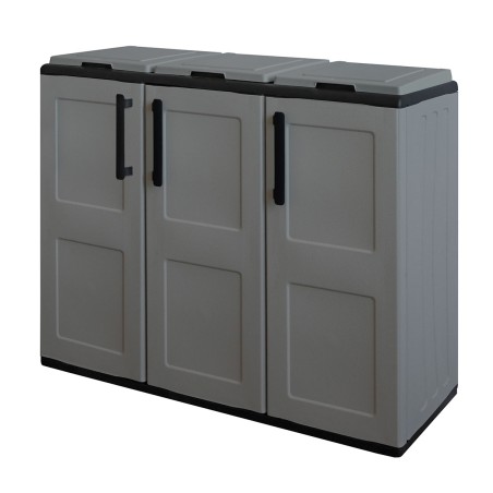 Meuble de tri Selectif 3 Sacs Gris - Cache Poubelles de tri Intérieur /Extérieur Dimensions 102 x 37 x 84 cm - INTEC