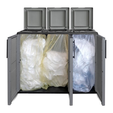 Meuble de tri Selectif 3 Sacs Gris - Cache Poubelles de tri Intérieur /Extérieur Dimensions 102 x 37 x 84 cm - INTEC