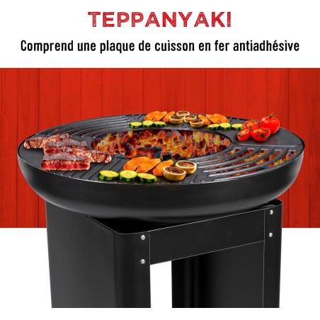 Brasero Plancha 3 en 1- Barbecue au Charbon de Bois Teppanyaki Diamètre 61cm - Cuisine Conviviale Extérieure