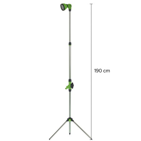 Douche Extérieure avec trépied 1,90m - Douche de Camping Portable Pommeau pivotant, Raccord Tuyau Arrosage Ø16 mm IRIS GARDEN