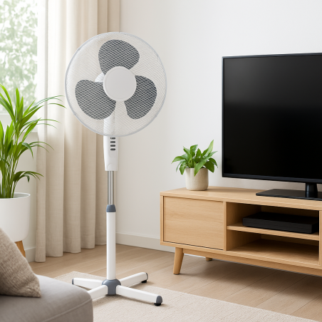 Ventilateur sur Pied 45W Hauteur réglable 1.30m - Brasseur d'air Oscillant 3 vitesses INTEC