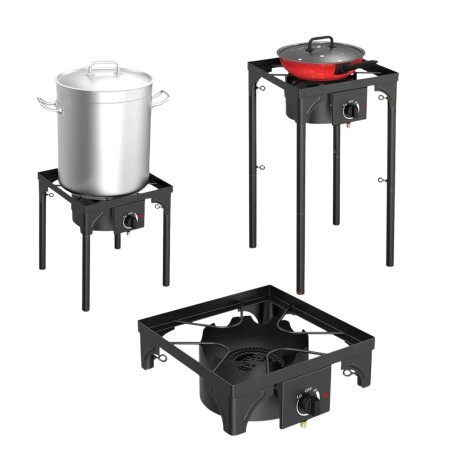Réchaud Gaz 4 pieds 4.5KW Modulable 3 Hauteurs - Cuisine Extérieure Dimensions 40 x 40 x H78cm Allumage Piezo