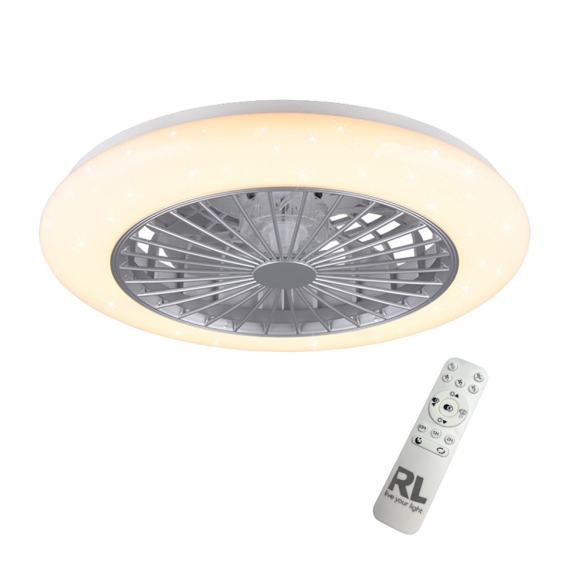 Ventilateur Plafond Lumière LED 30W Ø50cm - Éclairage Dimmable, Télécommande Effet Ciel Etoilé - Trio Lighting