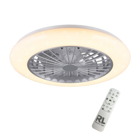 Ventilateur Plafond Lumière LED 30W Ø50cm - Éclairage Dimmable, Télécommande Effet Ciel Etoilé - Trio Lighting