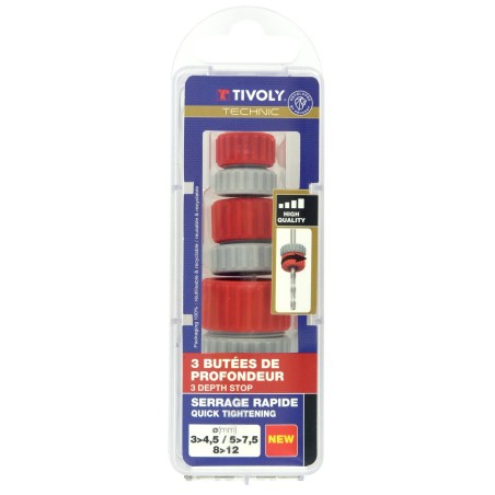 Lot de 3 butées de profondeur réglables - Ø3‑4,5 / 5‑7,5 / 8‑12 mm - Serrage rapide sans outil TIVOLY