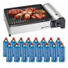 Barbecue portable à gaz 1900 W Grille anti-adhésive + sac transport + kit 16 cartouches Butane Piézo Bac récupérateur KEMPER