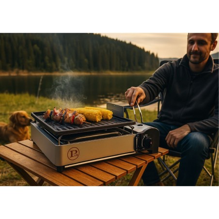 Barbecue à gaz Portable Grill 1900W Allumage Piezo + Récupérateur de graisse amovible & lavable Camping COOK160