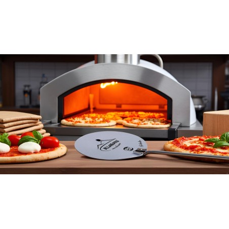 Pelle à pizza inox Ø22 cm manche 1,50m compatible four à bois, four électrique, four à gaz, Outil cuisson Pizzaiolo BellaNapoli