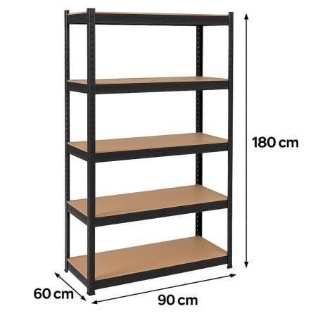 Etagère de Rangement Métal Noire 90 x 60cm x H180cm Haute qualité 5 Plateaux Charges lourdes 1500kg INTEC