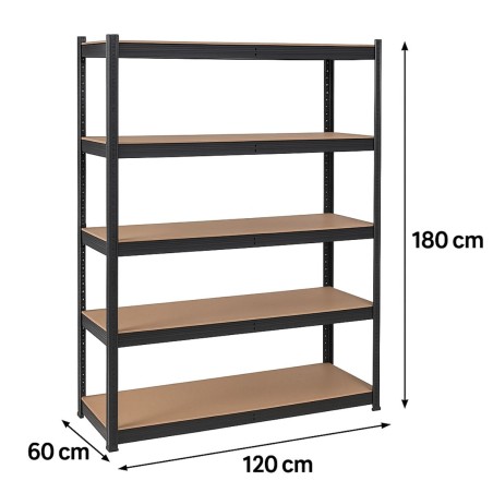 Etagère de Rangement Métal Noire 120 x 60cm x H180cm Haute qualité 5 Plateaux Charges lourdes 1500kg INTEC
