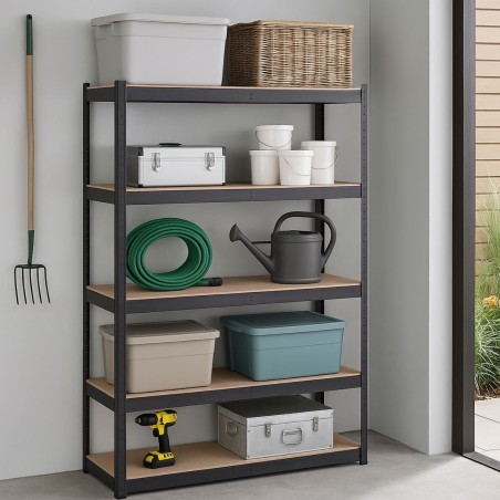 Etagère de Rangement Métal Noire 120 x 60cm x H180cm Haute qualité 5 Plateaux Charges lourdes 1500kg INTEC