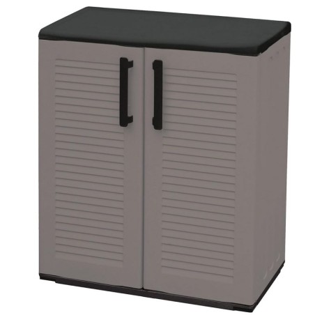 Armoire de Rangement Grise - Meuble bas Garage Buanderie 2 portes Polypropylène Recyclé 68x37h84 cm