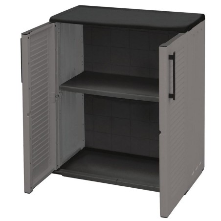Armoire de Rangement Grise - Meuble bas Garage Buanderie 2 portes Polypropylène Recyclé 68x37h84 cm
