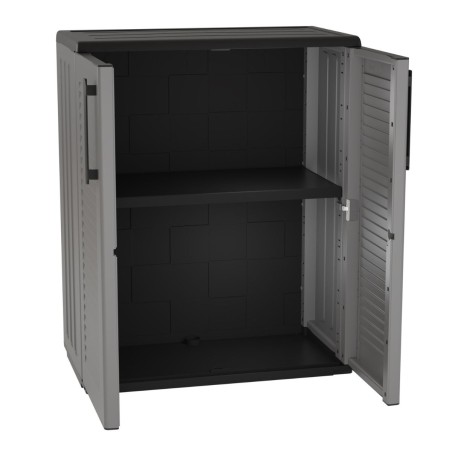 Armoire de Rangement Grise - Meuble bas Garage Buanderie 2 portes Polypropylène Recyclé 68x37h84 cm