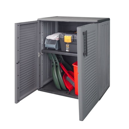 Armoire de Rangement Grise - Meuble bas Garage Buanderie 2 portes Polypropylène Recyclé 68x37h84 cm