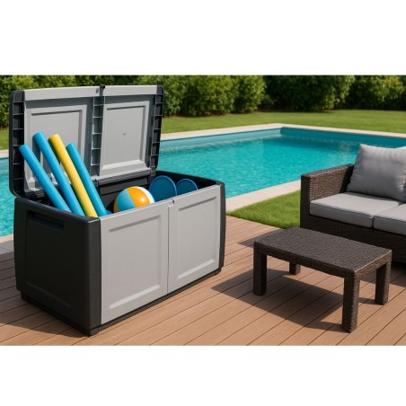 Coffre de rangement 230L Coffre de Jardin Gris/Noir 96 x 53 x H57cm Poignées de transport polypropylène INTEC