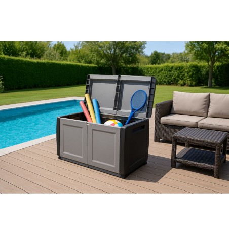 Coffre de rangement 230L Coffre de Jardin Gris/Noir 96 x 53 x H57cm Poignées de transport polypropylène INTEC