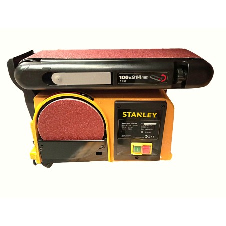 Ponceuse d’établi 370W Disque 150mm Abrasif 100x914mm Base Fonte anti basculement Ponçage Polissage Bois & Métaux Stanley