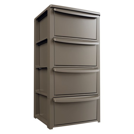 Commode basse 4 tiroirs 39 x 38.5 x H 80.5 cm Marron - Meuble de Rangement Chambre Bureau Buanderie Art Plast