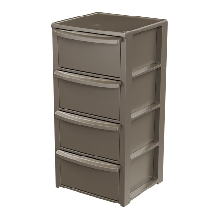 Commode basse 4 tiroirs 39 x 38.5 x H 80.5 cm Marron - Meuble de Rangement Chambre Bureau Buanderie Art Plast