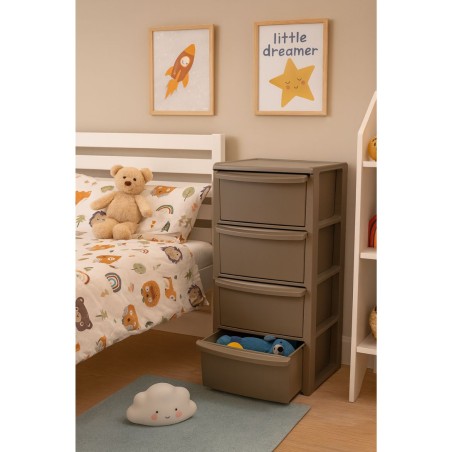 Commode basse 4 tiroirs 39 x 38.5 x H 80.5 cm Marron - Meuble de Rangement Chambre Bureau Buanderie Art Plast