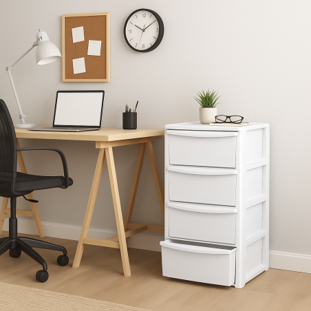 Commode 4 tiroirs Blanc - Meuble de Rangement Chambre Bureau Buanderie 39 x 38.5 x H 80.5 cm Art Plast