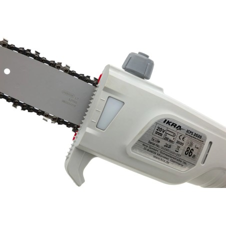 Elagueuse sans fil 20V Lame 20cm Guide Oregon - Batterie lithium 2.0Ah Chargeur 20V Perche Télescopique jusqu'à 4m IKRA