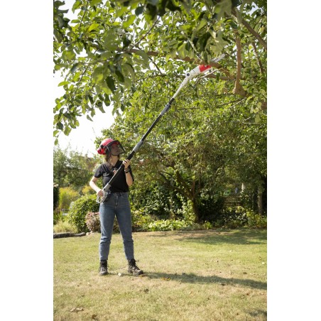 Elagueuse sans fil 20V Lame 20cm Guide Oregon - Batterie lithium 2.0Ah Chargeur 20V Perche Télescopique jusqu'à 4m IKRA
