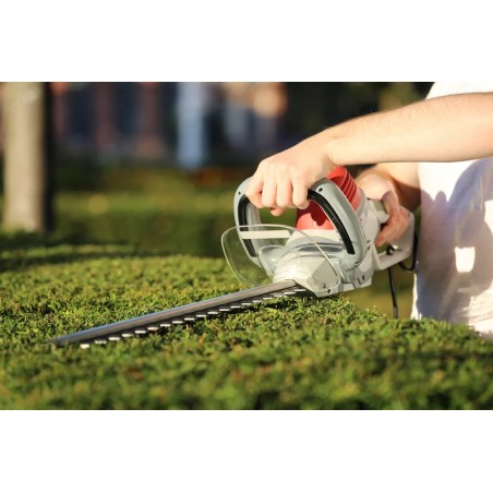 Taille-haie électrique 600W Double lame 55 cm Poignée ergonomique pivotante Frein électrique IKRA