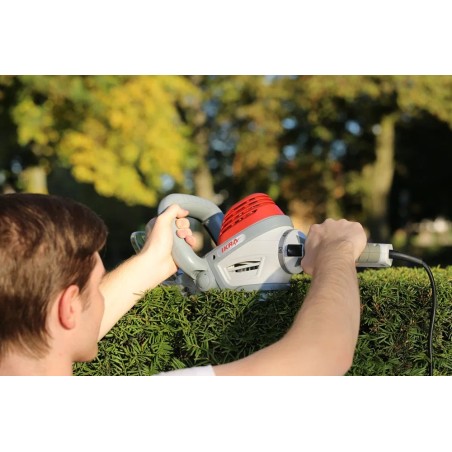 Taille-haie électrique 600W Double lame 55 cm Poignée ergonomique pivotante Frein électrique IKRA