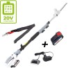 Taille haie sans fil 20V - Lame de 40 cm Batterie lithium 2.0Ah + Chargeur 20V - Perche télescopique jusqu'à 4m IKRA