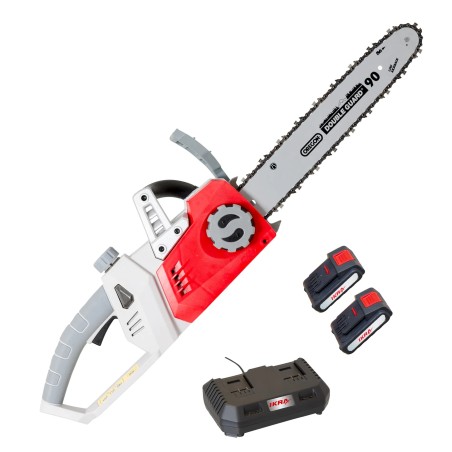 Tronçonneuse sans fil 40V Guide & Chaîne OREGON 35,5 cm + 2 batteries lithium 2.0Ah + Chargeur Double IKRA