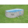 Piscine hors sol à Hublot 4.27x25 x10m Gris Effet Pierre- Piscine tubulaire ovale + Echelle, Pompe + Bâche 4 saisons Bestway