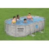 Piscine hors sol à Hublot 4.27x25 x10m Gris Effet Pierre- Piscine tubulaire ovale + Echelle, Pompe + Bâche 4 saisons Bestway