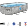 Piscine hors sol à Hublot 4.27x25 x10m Gris Effet Pierre- Piscine tubulaire ovale + Echelle, Pompe + Bâche 4 saisons Bestway
