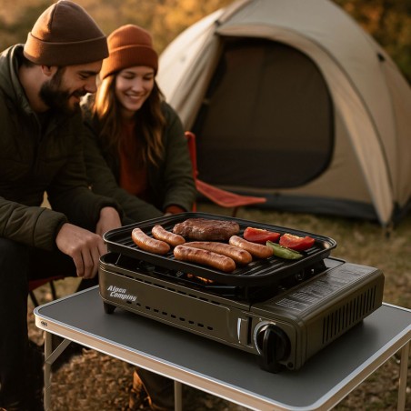 Barbecue à gaz Portable Grill 1780W + 4 Cartouches Gaz Butane Allumage Piezo + Mallette Camping ALPEN