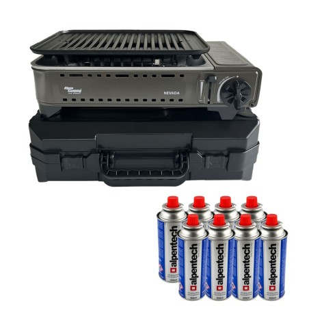 Barbecue à gaz Portable Grill 1780W + 8 Cartouches Gaz Butane Allumage Piezo + Mallette Camping ALPEN