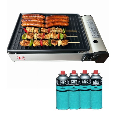 Barbecue à gaz Grill 1900W + 4 cartouches de gaz Allumage Piezo Camping COOK160