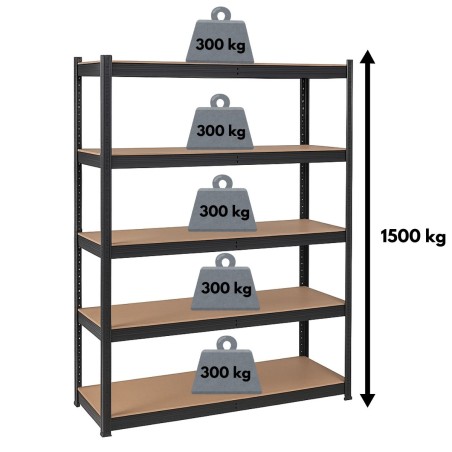 Etagère de Rangement Métal Noire 120 x 60cm x H180cm Haute qualité 5 Plateaux Charges lourdes 1500kg INTEC