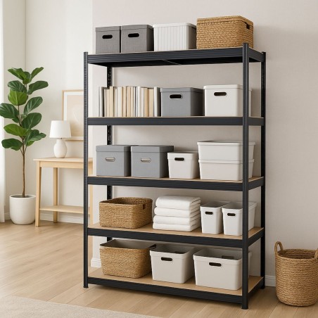 Etagère de Rangement Métal Noire 120 x 60cm x H180cm Haute qualité 5 Plateaux Charges lourdes 1500kg INTEC