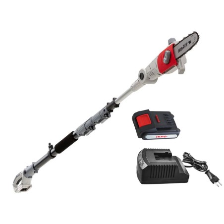 Elagueuse sans fil 20V Lame 20cm Guide Oregon - Batterie lithium 2.0Ah Chargeur 20V Perche Télescopique jusqu'à 4m IKRA