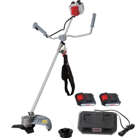 Débroussailleuse sans fil 40V - 2 batteries lithium - 2.0Ah + Chargeur double - Bobine de Fil 34 cm + Lame 3 dents 25,5 cmIKRA