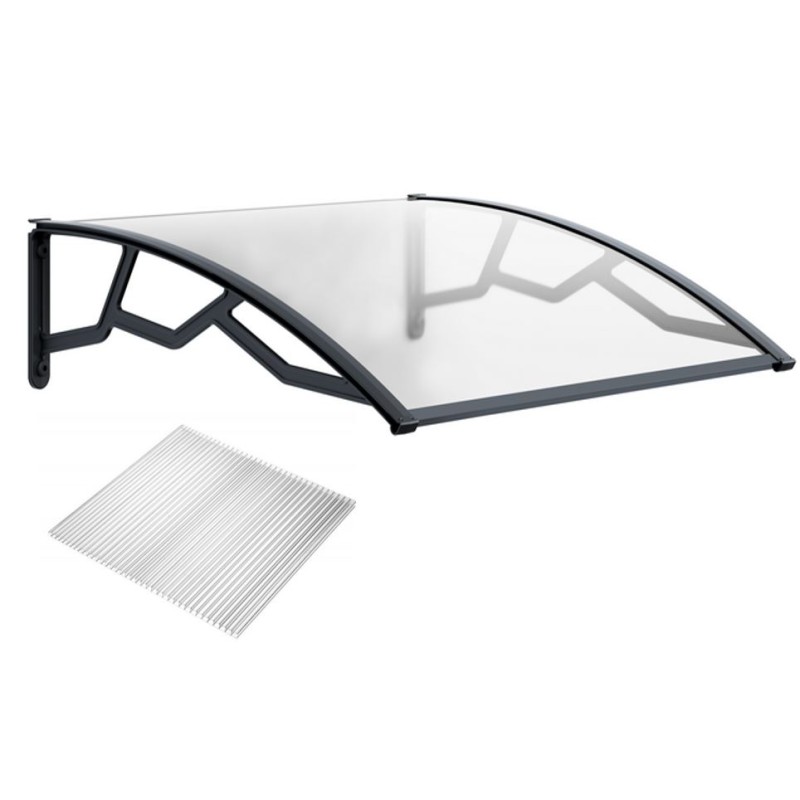 Auvent de Porte d'Entrée 100 x 120 cm Transparente - Polycarbonate Alvéolé Marquise Extérieure Bras Polypropylène Art Plast