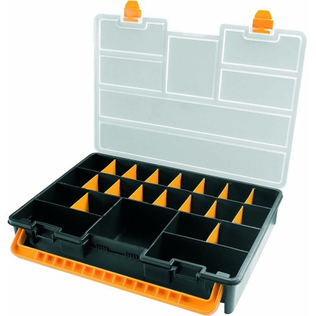 Boîte de rangement professionnelle Organiseur 23 compartiments amovibles Noir Orange 44.3 x 31.7 x 8 cm INTEC