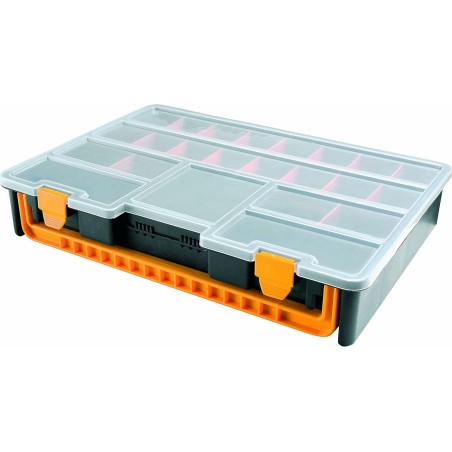 Boîte de rangement professionnelle Organiseur 23 compartiments amovibles Noir Orange 44.3 x 31.7 x 8 cm INTEC