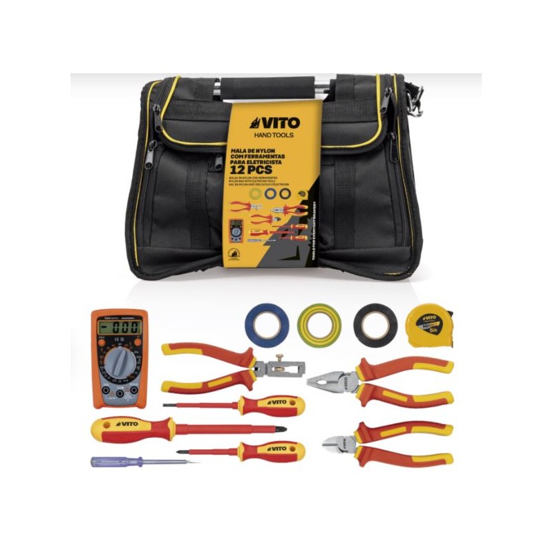 Sacoche professionnelle électricien 12 Outils Poignée acier renforcée Nylon haute Qualité Sac bandoulière VITO