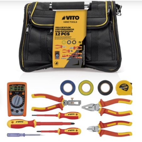 Sacoche professionnelle électricien 12 Outils Poignée acier renforcée Nylon haute Qualité Sac bandoulière VITO